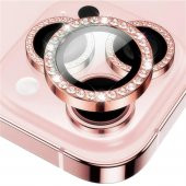 BİNANO IPHONE 15 PRO/15 PRO MAX TAŞLI PEMBE KAMERA KORUYUCU - 1