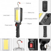 ZJ-8859 Şarjlı LED Fener Mıknatıslı Çalışma Lambası Sabitleme ve Hareketli Kanca Asılabilir Işıldak 18650 - 2