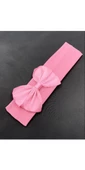 Pembe Renk Yumuşak Kumaş Kurdelalı Bebek Bandanası - 1