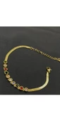 Gold Renk İtalyan Zincirli Renkli Taşlı Çelik Bileklik - 1
