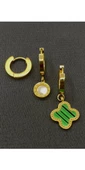 Gold Renk Şekillli Üçlü Çelik Küpe - 1