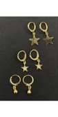 Gold Renk 6'lı Şekilli Zirkon Taşlı Küpe Seti - 1