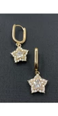 Gold Rose Renk Yıldızlı Zirkon Taşlı Küpe - 1