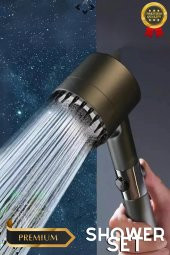 Black Shower Set Basınçlı Filtreli 3 Kademeli Turbo Duş Başlığı 150 cm Duş Hortumu Kendinde - 2