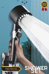 Black Shower Set Basınçlı Filtreli 3 Kademeli Turbo Duş Başlığı 150 cm Duş Hortumu Kendinde - 3