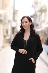 KADIN ŞAL YAKA OVERSİZE KALIP SİYAH HIRKA - 6078-3 thumbnail 5