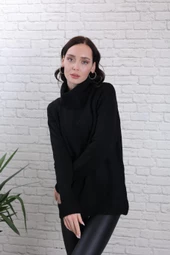 KADIN BOĞAZLI YUMUŞAK DOKU YÜN SİYAH KAZAK - K5001-6 thumbnail 2