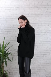 KADIN BOĞAZLI YUMUŞAK DOKU YÜN SİYAH KAZAK - K5001-6 thumbnail 6