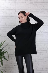 KADIN BOĞAZLI YUMUŞAK DOKU YÜN SİYAH KAZAK - K5001-6 thumbnail 4