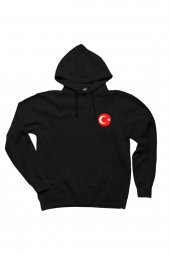 Ay Yıldız Siyah Kapşonlu Sweatshirt / Hoodie - 1