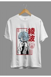Unisex Oversize Neon Genesis Evangelion Rei Ayanami Anime Karakter Baskılı Tişört - 1