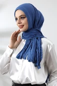 Mavi Tesettür Hazır Pratik Fitilli Pamuklu Şal - 5