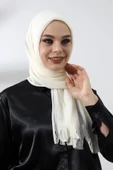 Krem Tesettür Hazır Pratik Fitilli Pamuklu Şal - 4