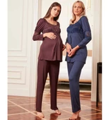 BirolGaye 4804 Lacivert Hamile Lohusa 3 Lü Pijama Sabahlık Tk - 2