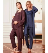 BirolGaye 4804 Lacivert Hamile Lohusa 3 Lü Pijama Sabahlık Tk - 1