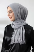 Gri Tesettür Hazır Pratik Fitilli Pamuklu Şal - 3