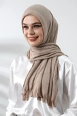 Bej Tesettür Hazır Pratik Fitilli Pamuklu Şal - 1