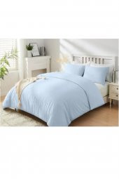Makiteks 100 Pamuklu Açık Mavi 240x220 cm Battal Boy Nevresim ve 2 Yastık Kılıfı Seti - 1