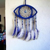 Lacivert Nazar Boncuklu Kuş Tüylü Göz Modelli Duvar Süsü thumbnail 2