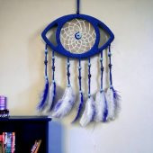 Lacivert Nazar Boncuklu Kuş Tüylü Göz Modelli Duvar Süsü thumbnail 3