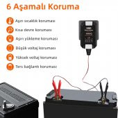 Mioji Mio 1000 1A 6V ve 12V Araba Şarj, Akü Bakım, Damlama Şarj Cihazı ve Motosiklet, ATV, Lityum ve Derin Döngülü Aküler için Kükürt Giderici Akıllı  Akü Şarj Cihazı - 5