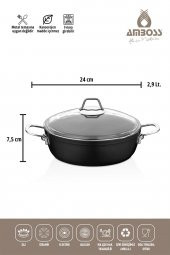 Amboss Dark 6 Parça 28 cm Wok Tavalı, Tencere Seti - Cam Kapaklı - 2