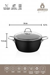 Amboss Dark 6 Parça 28 cm Wok Tavalı, Tencere Seti - Cam Kapaklı - 3
