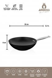 Amboss Dark 6 Parça 28 cm Wok Tavalı, Tencere Seti - Cam Kapaklı - 5