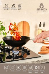 Amboss Dark 6 Parça 28 cm Wok Tavalı, Tencere Seti - Cam Kapaklı - 6