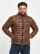 Zagmen Z01230 Erkek Slim Fit Şişme Deri Mont - Z01230 - Kahverengi - ST01230-Kahverengi-XXL - 1
