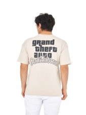 High West Erkek Oversize Sıfır Yaka Kısa Kol T-shirt H00059 - Bej - 2