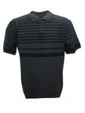 Rey Polo Erkek Battal Basic Çizgili Polo Yaka Kısa Kol T-shirt R00934 - Siyah - 2XL - 1