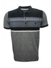 Rey Polo Basic Çizgili Polo Yaka Kısa Kol T-shirt 129 - Siyah - L - 1