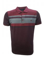 Rey Polo Basic Çizgili Polo Yaka Kısa Kol T-shirt 129 - Bordo - M - 1
