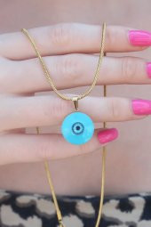 316L Çelik Gold Renk Nazar Boncuk Model Kadın Kolye thumbnail 1