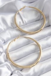 Gold Renk Pirinç Halka Kadın Küpe - 1