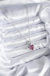 316L Çelik Zincir Gümüş Renk Kristaş Kalp Model Kuru Kafa Kelebek Zirkon Taş Detay Kadın Kolye thumbnail 2