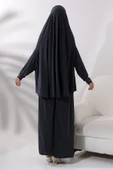 İki Parça İncili Taşlı Alt Üst Pratik Namaz Elbisesi 8017 Antrasit - 6