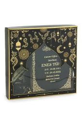 Siyah 50 Adet İsim Baskılı Deri Ciltli Orta Boy Yasin Kitabı Seccade Seti Mevlit Hediyesi thumbnail 2