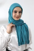 Turkuaz Tesettür Hazır Pratik Fitilli Pamuklu Şal - 3