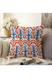 Mavi Kırmızı Damask Motifli Kırlent & Kırlent Kılıfı Seri No:3 - 2