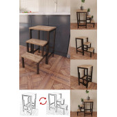 Katlanabillir Metal Ahşap Basamaklı Tabure Merdiven Çiçeklik Çok Amaçlı Tabure Siyah Demirli - 1