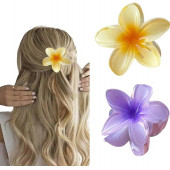2'li Kadın Lotus Saç Tokası 8cm. (Sarı - Mor) - 3