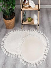 Orkide Home Dekoratif Modern Simirna Örgü Saçaklı 50x80 Oval Banyom Klozet Takımı - 3