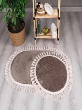 Orkide Home Dekoratif Modern Simirna Örgü Saçaklı 50x80 Oval Banyom Klozet Takımı - 7