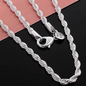 925 Ayar Gümüş Burgu Zincir Unisex Kadın Erkek Kolye 2mm - 3