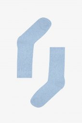 Açık Mavi Vertical Stripes Havlu Çorap - 1