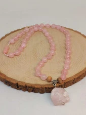 Pembe Kuvars Taşı Düğümlü Unisex Tasarım Kolye 8mm (45065) thumbnail 1