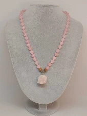 Pembe Kuvars Taşı Düğümlü Unisex Tasarım Kolye 8mm (45065) thumbnail 2