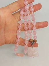 Pembe Kuvars Taşı Düğümlü Unisex Tasarım Kolye 8mm (45065) thumbnail 3